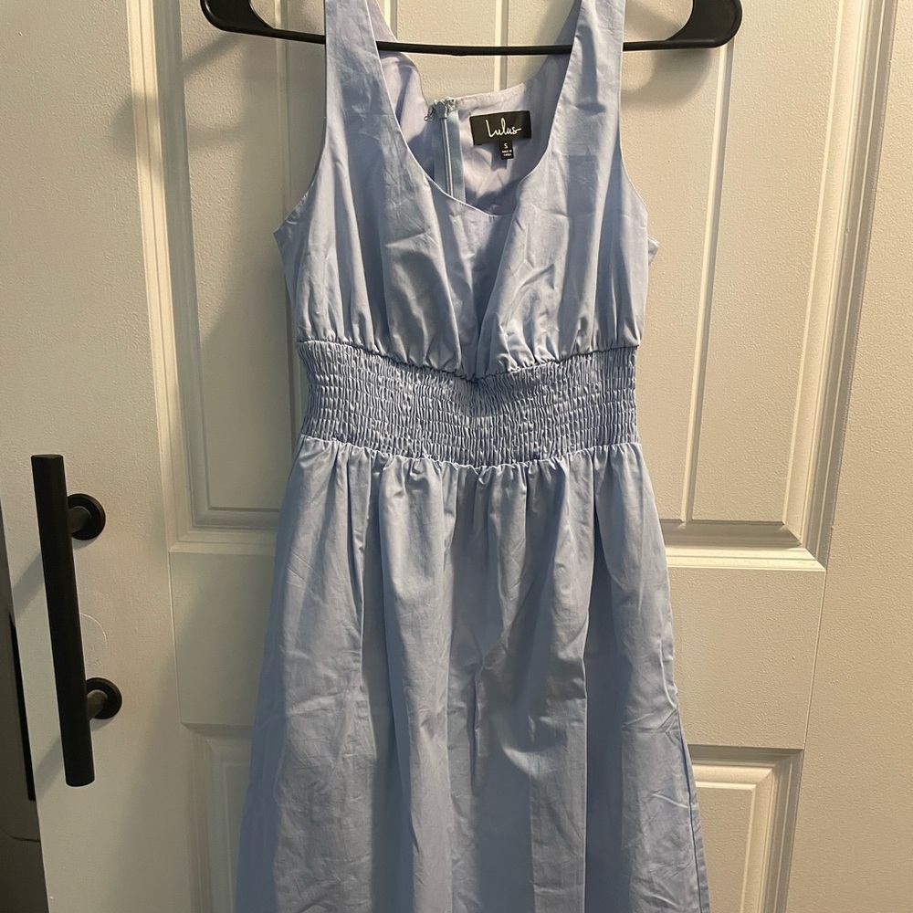 Lulu's Light Blue Midi Dress with Smocked Waist